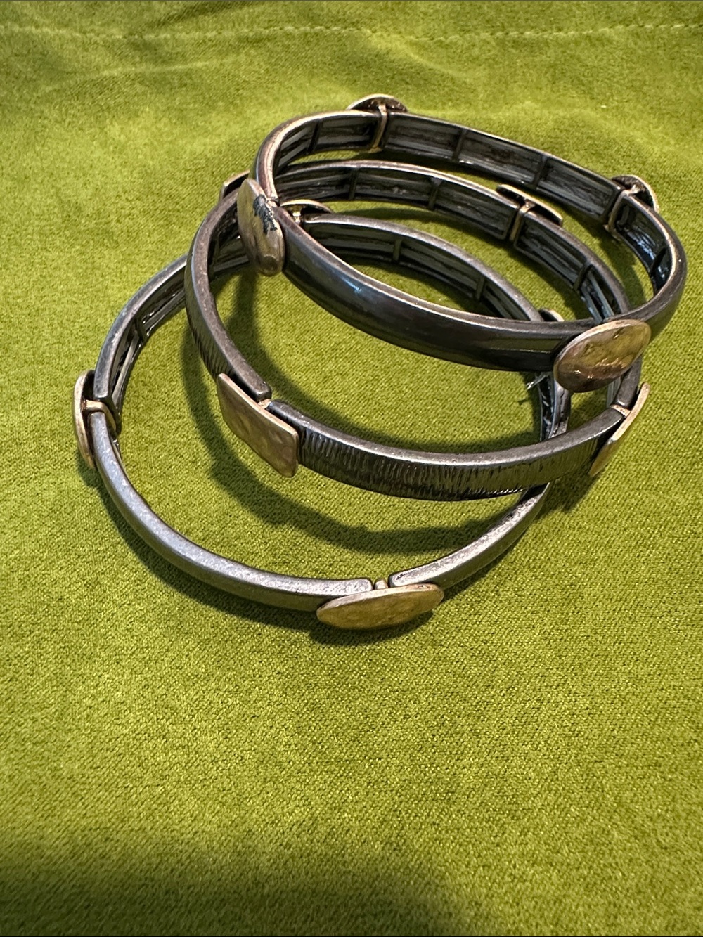 Three Mixed Metal Textured Bangle Bracelets - Silver & Gold Tones
